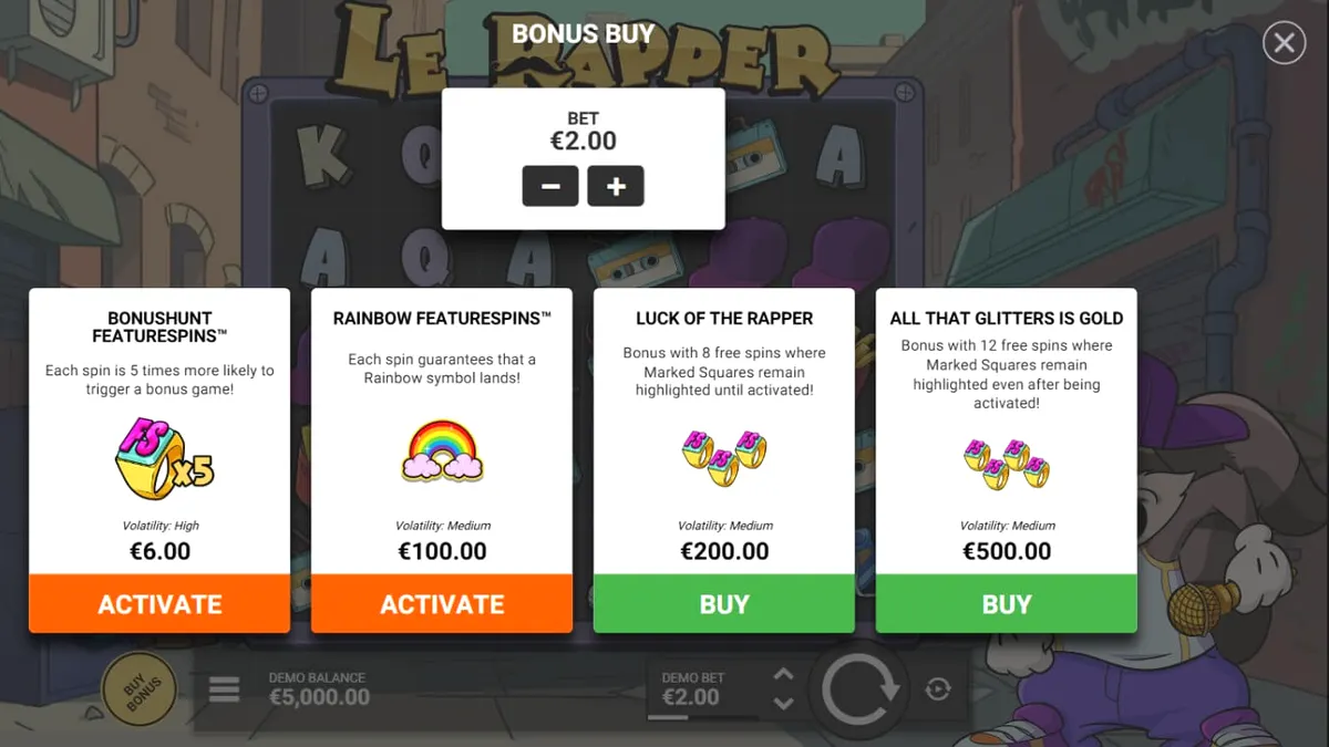 Tampilan visual slot Le Rapper dengan karakter rakun Smokey