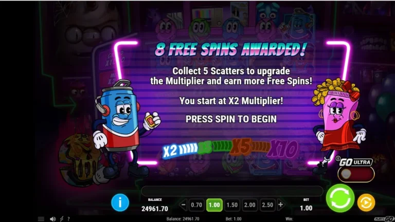 Tampilan visual neon arcade dari slot Treats of Terror 2