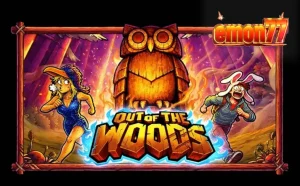 Tampilan visual slot Out of the Woods dengan elemen hutan dan karakter hewan yang lucu
